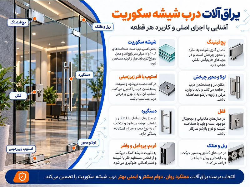اجزا و یراق‎ آلات درب شیشه سکوریت
